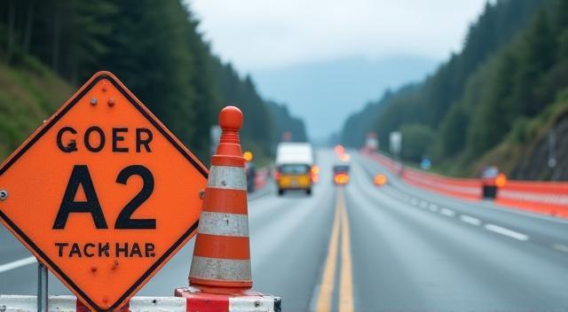 Thumbnail for a blog post about recent road construction on A2, showing road signs and barriers.