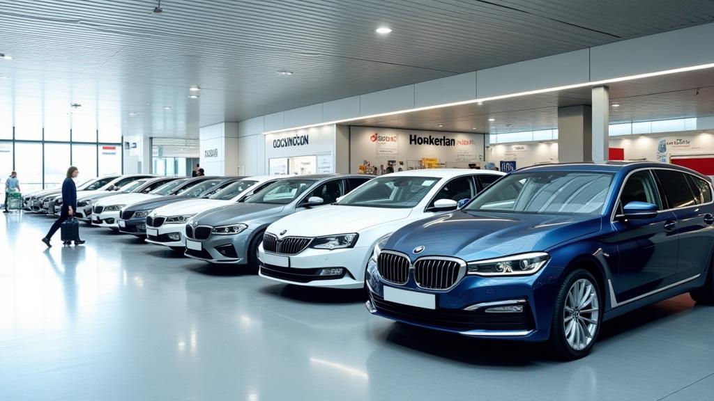 Cars at an international car rental station.