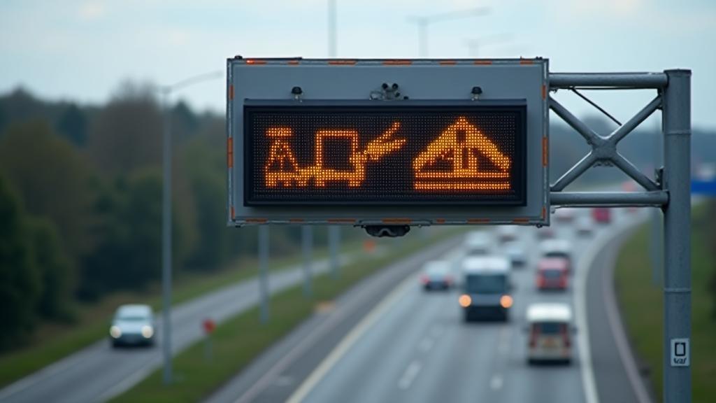Road sign indicating traffic delays or construction ahead.